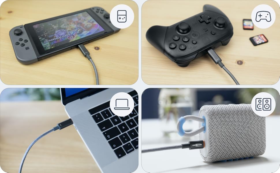 Кабель Ansmann USB-C для швидкої зарядки смартфонів, планшетів, ноутбуків (до 140W), 60 см