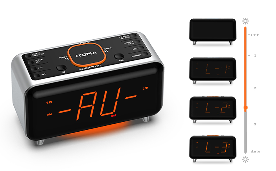 iTOMA радіобудильник з Bluetooth, FM-радіо, App-керуванням, подвійним будильником, 4 режимами, димером, нічником, USB-зарядкою, модель CKS208