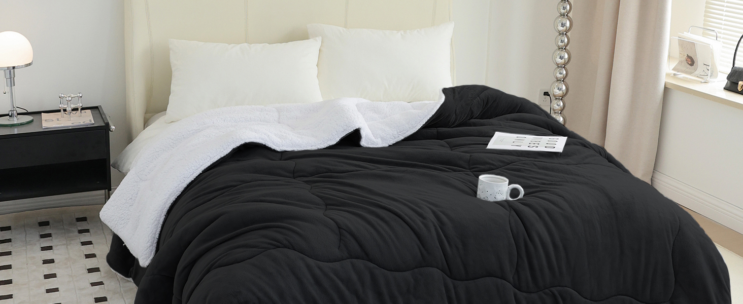 CHOSHOME Плед пухнастий, теплий, фланелевий, мікрофібра, 230x270 см (Чорний)