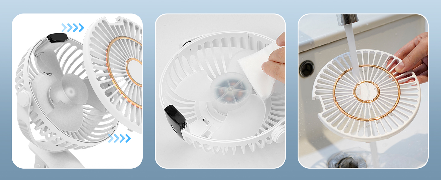 COZII Міні вентилятор на кліпсі USB, акумуляторний, тихий, 5 швидкостей, 720° оберт, 16 см, для дому, офісу, подорожей (білий)