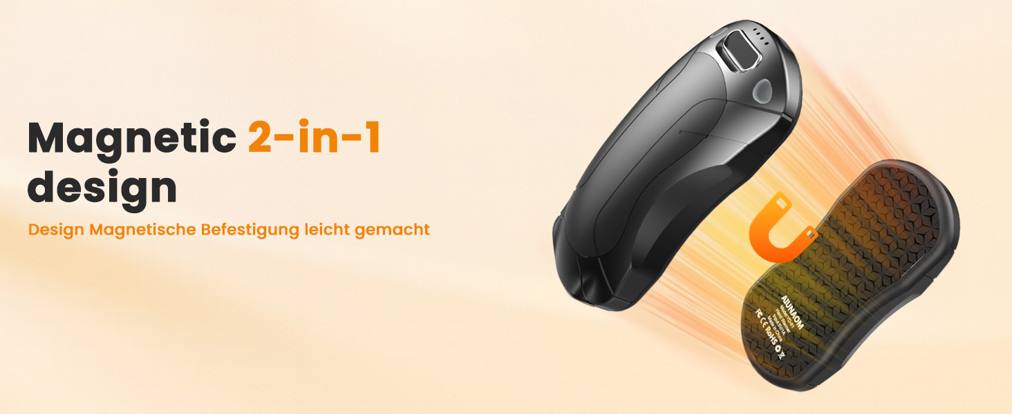 Електричний підігрівач для рук 2 шт. з регулюванням температури (45°C, 50°C, 55°C), 5000mAh, магнітний, компактний, чорний