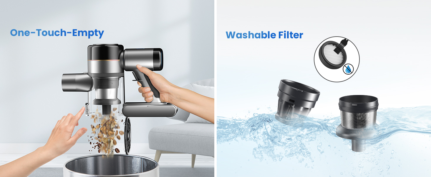 Акумуляторний пилосос Dzaki 45KPa бездротовий без мішка з дисплеєм, антизаплутана щітка, час роботи 55 хв, знімний акумулятор, для твердих поверхонь, шерсті тварин, килимів, авто (Золотистий сірий)