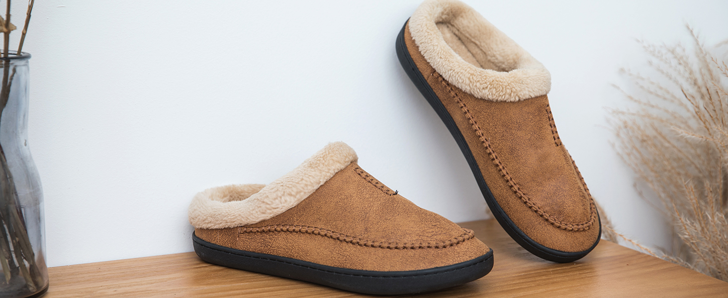 Чоловічі халапи Miqieer з піною пам'яті, теплі зимові халапи з плюшу, розмір 45/46 EU, колір кавовий