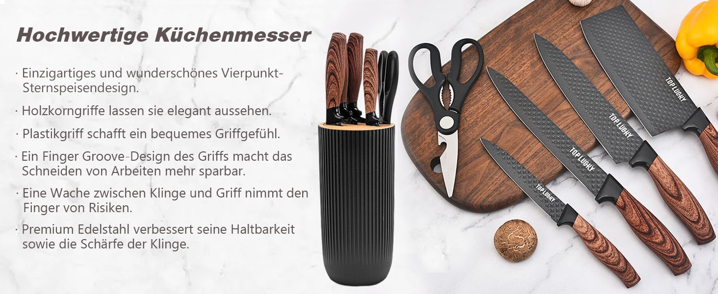 Набір ножів Messer Set 6 предметів, чорний, з підставкою, з нержавіючої сталі, антипригарне покриття, для кухні, ресторану, пікніка