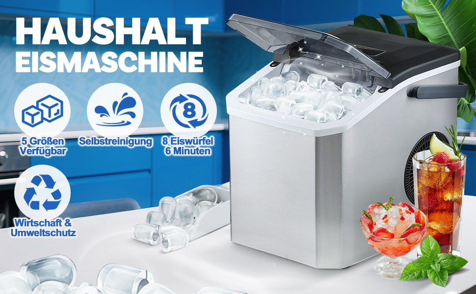 Машина для приготування льоду портативна, 15 кг/24 год, самоочисна, з лопаткою та кошиком, для дому та офісу, матеріал: акрилонітрил-бутадієн-стирол