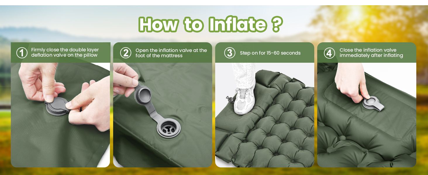 ROPODA Self-Inflating Camping Mat with Pillow & Foot Pump - Ultralight Waterproof Sleeping Pad for Outdoor, Camping, Hiking (Green & Gray)