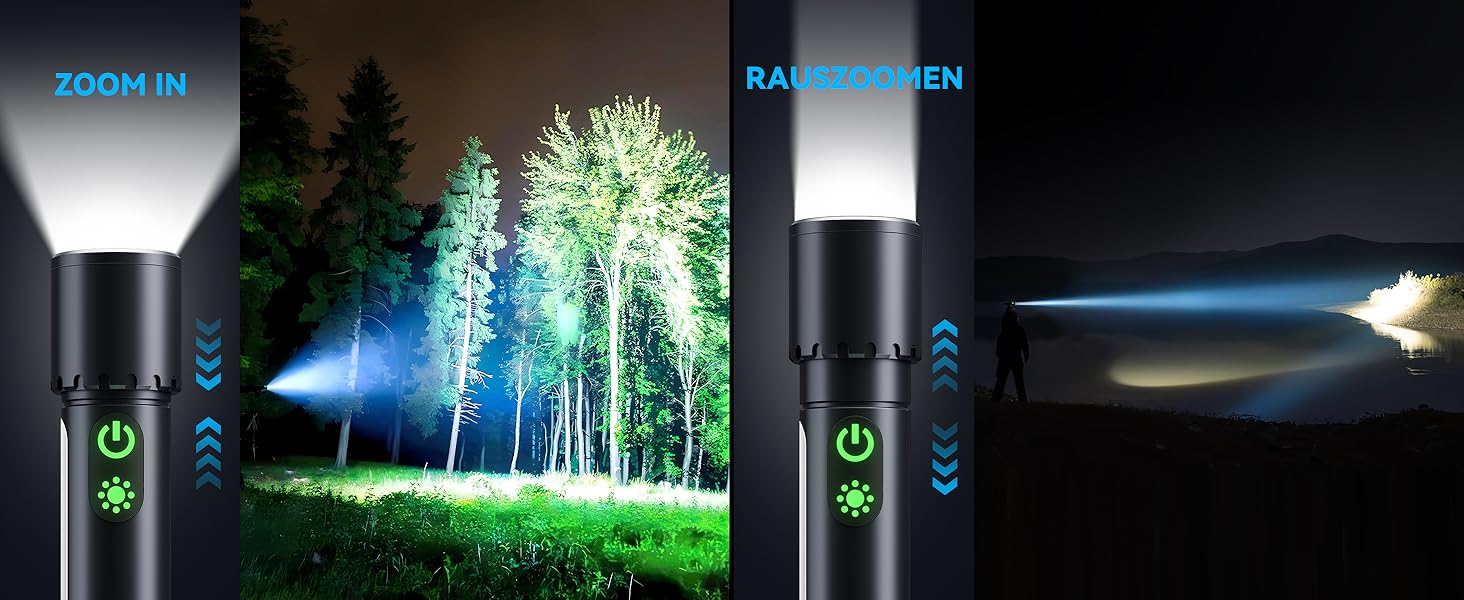 Ліхтар LED акумуляторний 500000 люмен, 9 режимів, XHP90.2, Zoom, IPX7, водонепроникний, для кемпінгу, туризму, надзвичайних ситуацій, чорний