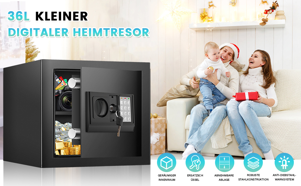 Великий сейф для дому: вогнестійкий, водонепроникний, з ключем та кодовим замком (40л)