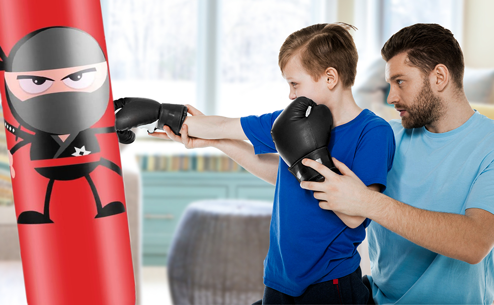 Набір для боксу EIVONDA для дітей 160 см: надувний боксерський мішок з рукавичками для боксу, MMA, карате, тхеквондо. Розрядка енергії для дітей. Чорний