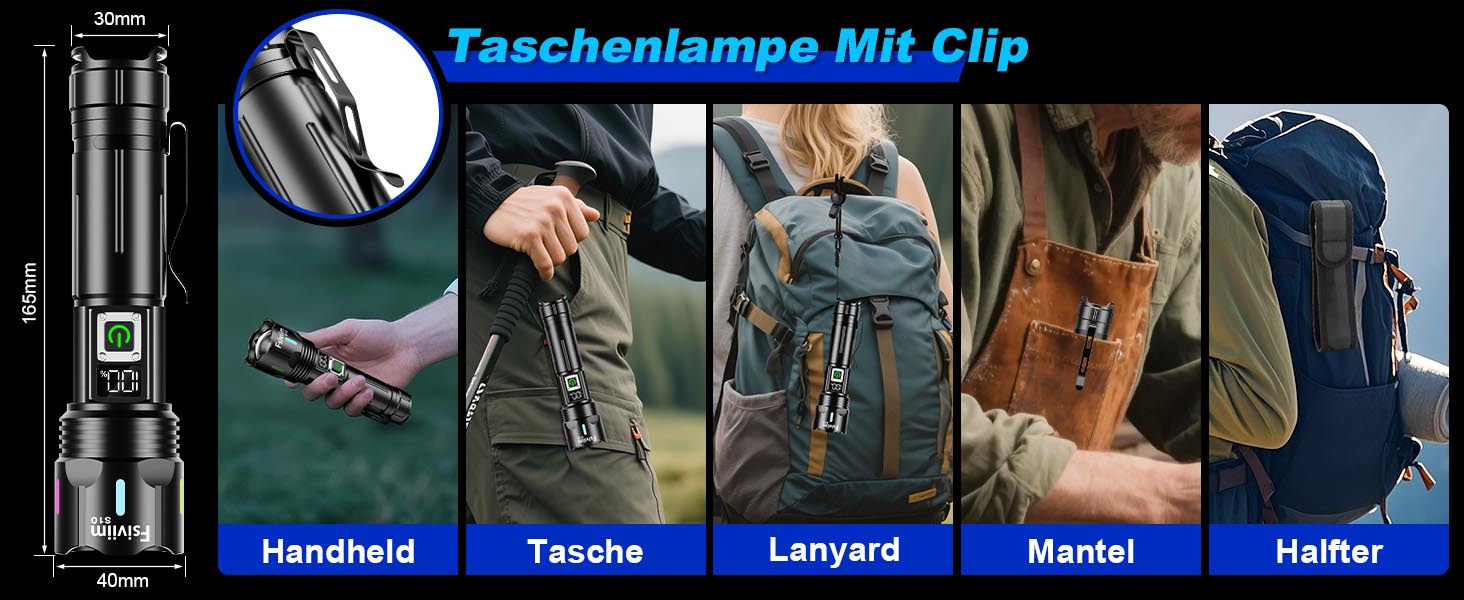 Ліхтарик LED акумуляторний, 500 000 люмен, тактичний, з регулюванням фокусу, 5 режимів, для кемпінгу, матовий чорний