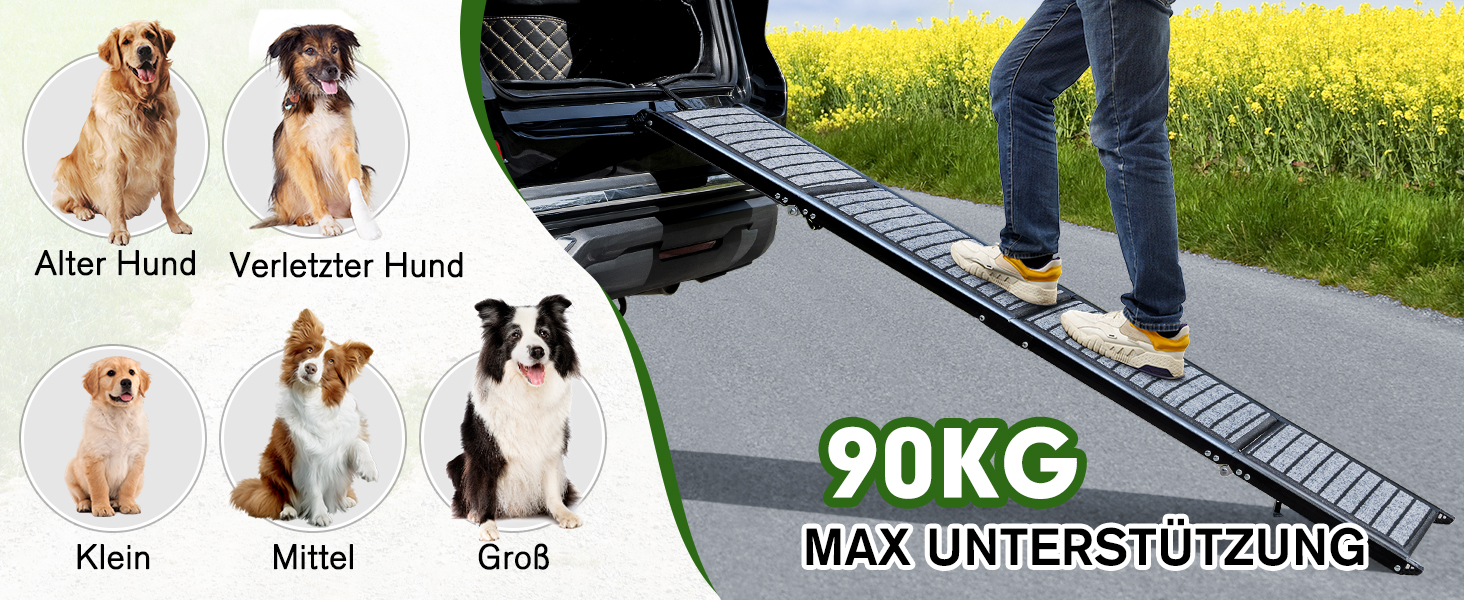 Рампа для собак у машину, розкладна, 160 см, з антиковзким покриттям, для легкових автомобілів, вантажівок та SUV, стабільна, для великих та середніх собак до 90 кг, 160*43 см (Д x Ш)