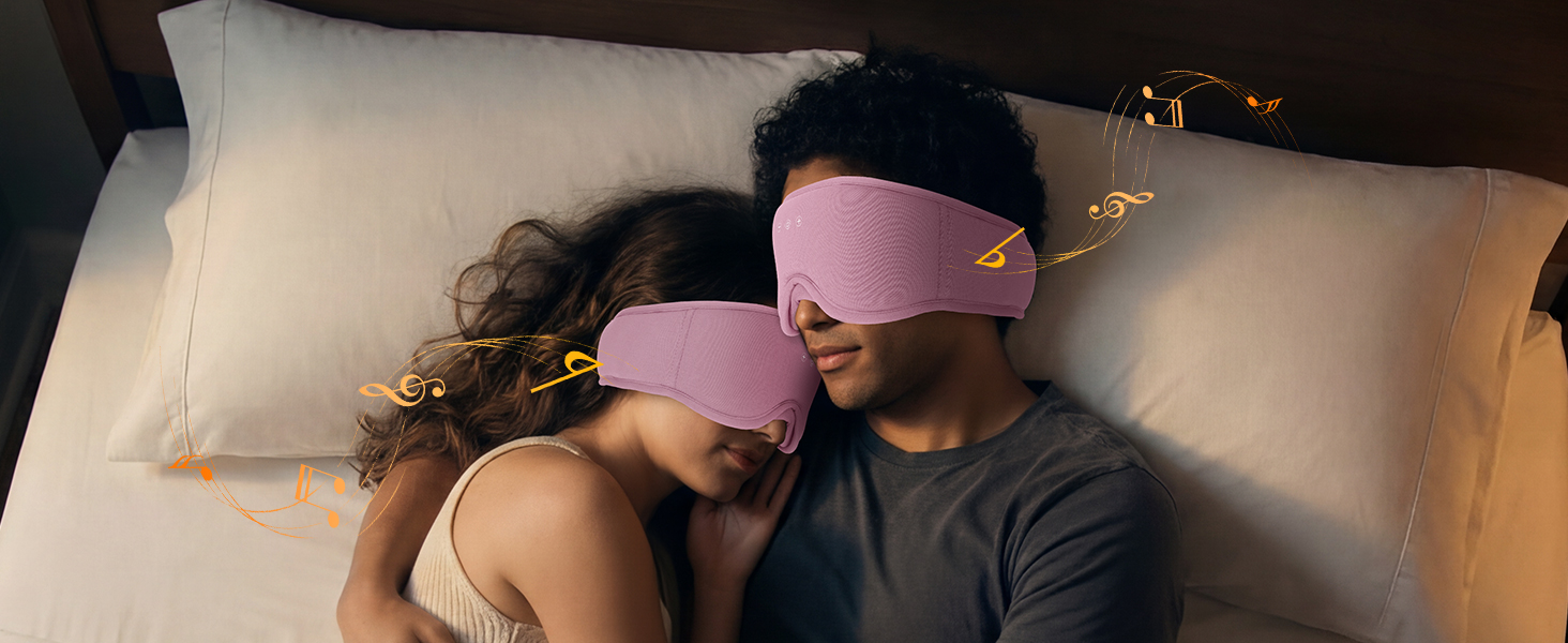 Маска для сну з Bluetooth навушниками LOVE EYE 3D, бамбукова, для чутливих очей та сну на боці, чорна (червона)