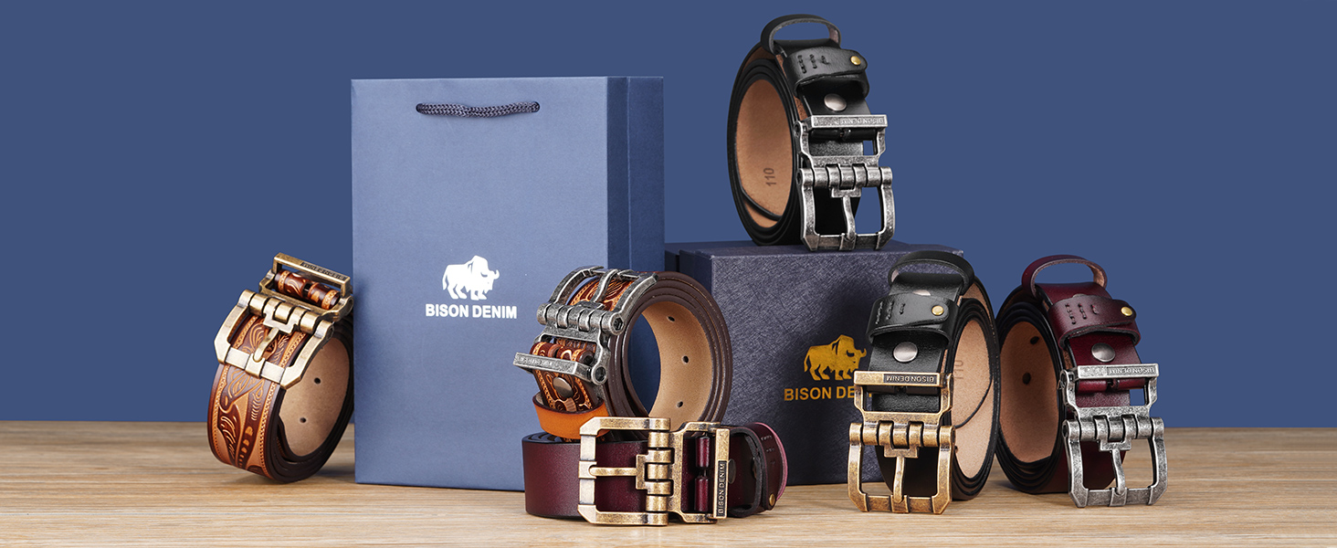 Чоловічий шкіряний ремінь BISON DENIM з класичною пряжкою, міцний, для джинсів, довжина 115 см, підходить для талії 36'-39'