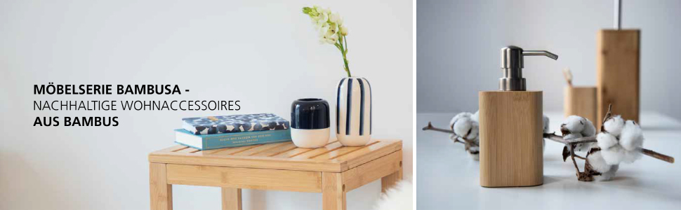 Набір для туалету WENKO Bambusa: тримач для туалетного паперу та щітка для унітазу, Loft-стиль, чорний/натуральний, 18 x 72,5 x 18 см