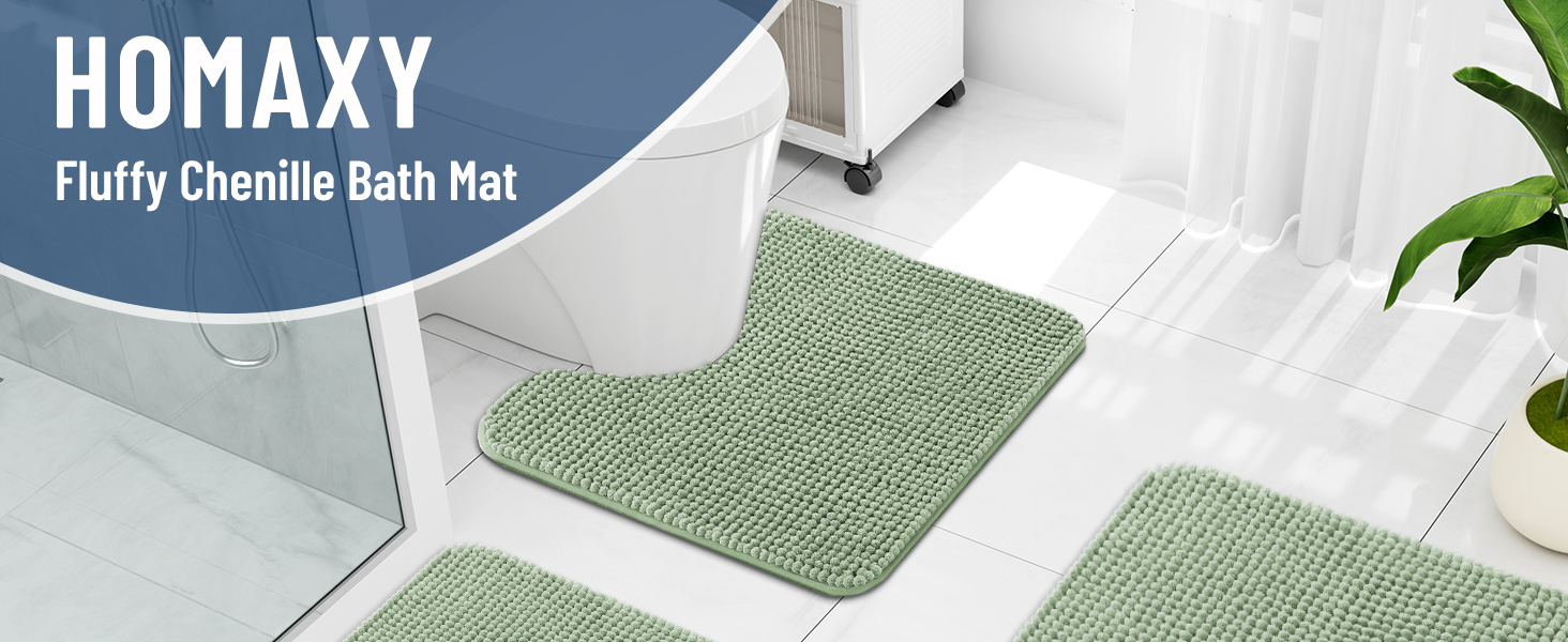 Товстий килимок для ванної кімнати Homaxy з chenille, 61×120 см, трав'янисто-зелений — м'який, антиковзаючий, вологопоглинаючий килим для душу з TPR-підкладкою, що миється в машинці