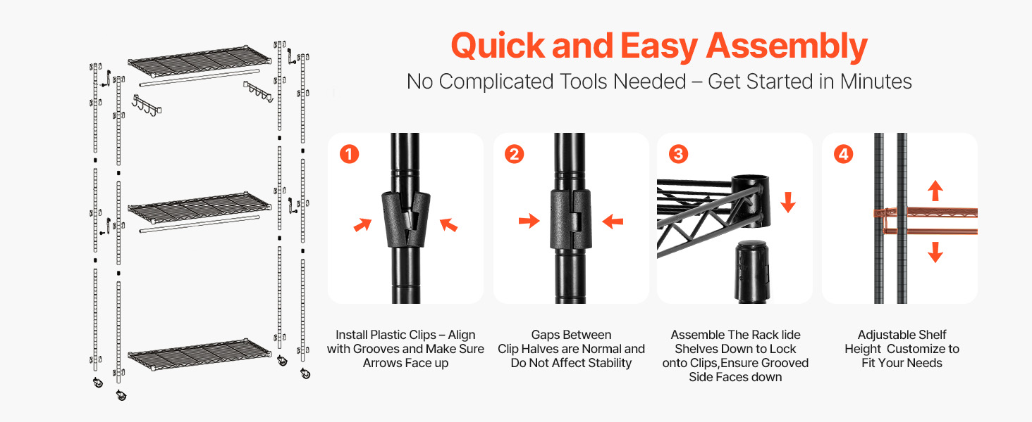 Вешалка для одягу VEVOR з 4 перекладинами, 8 гачками та 385,5 кг вантажопідйомністю, відкрита шафа для одягу, 3 полиці