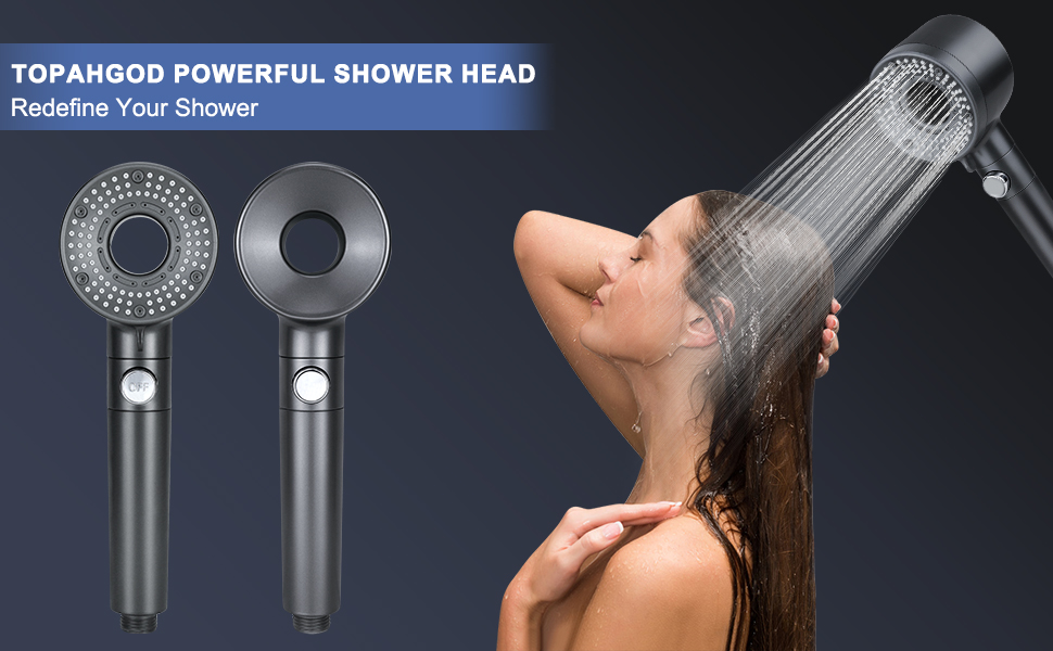 Насадка для душу з шлангом 2 м, фільтрована ручна лійка, високий тиск, економія води з мінеральними кульками, 5 режимів, стоп-функція для жорсткої води, залишків хлору, бактерій та важких металів, сірого кольору з шлангом