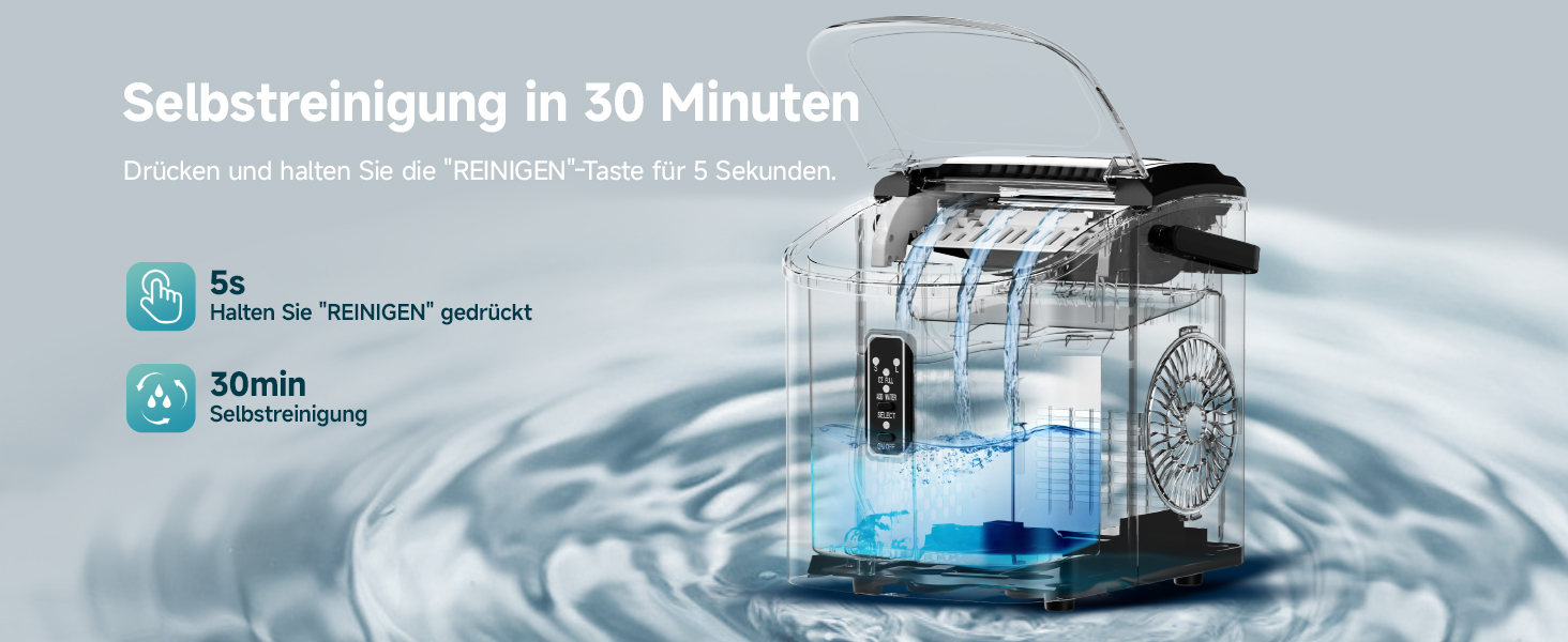 EUHOMY Ice Maker - Compact Portable Ice Machine for Home & Kitchen - Makes 9 Cubes in 6 Minutes, 12kg/Day, Self-Cleaning, 2 Sizes, Black, 1.2L