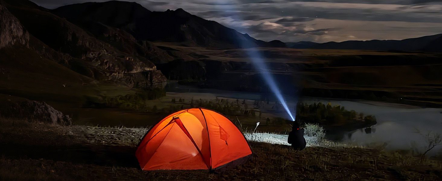 LED ліхтар на батареї, 500 000 люмен, тактичний, з регулюванням фокусу, для кемпінгу, матовий чорний