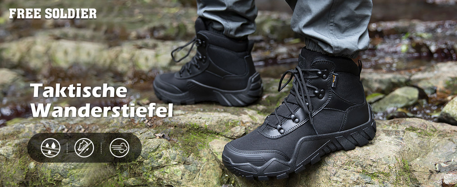 Черевики Free Soldier для чоловіків: тактичні, бойові, для хайкінгу та військових тренувань. Чоловічі черевики для туризму, полювання, роботи та армії. Розмір 42.5 EU, чорний колір
