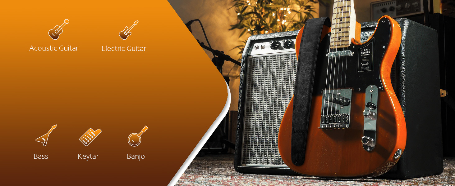 Шкіряний ремінь для гітари Lekato з товстою амортизуючою подушкою, універсальний для бас-гітари, електрогітари, акустичної та класичної гітари, чорний