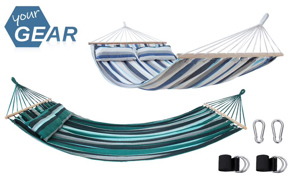 Гамак yourGEAR Bali XL з подушкою, 240x120 см, до 240 кг, бавовняний, з кріпленням (Аква)