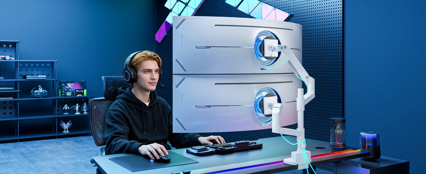Кронштейн для двох моніторів PEGZONE (17–49 дюймів), білий, навантаження до 20 кг на плече