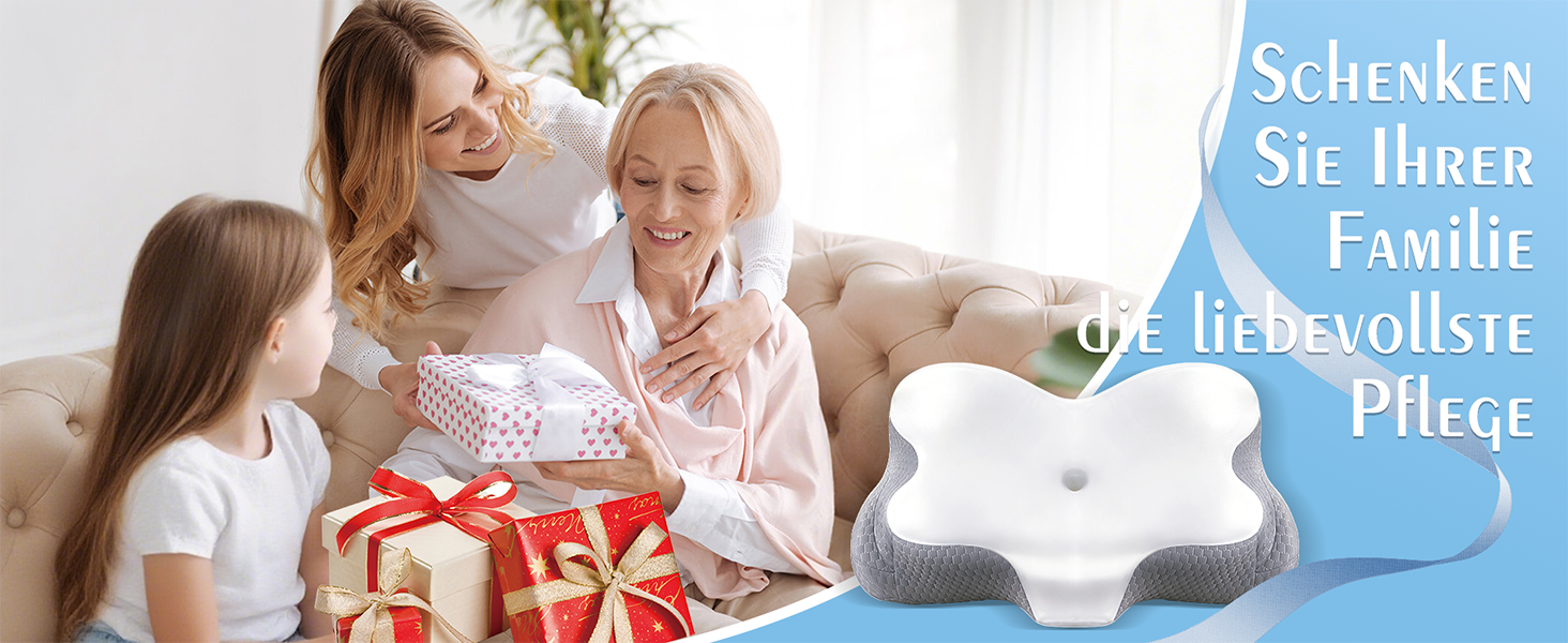 Подушка для шиї Fwoueot з піною з пам'яті, ортопедична, для сну на боці, спині та животі, блакитна