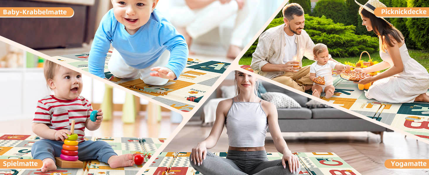 Дитячий килимок для повзання Dripex 150x180x1.5 см, двосторонній, водонепроникний, BPA-free, портативний, для малюків з народження