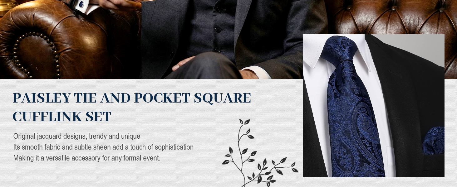 Чоловіча краватка Enlision Paisley, комплект з нагрудною хусткою та запонками, формальна, бізнес, червоно-чорна