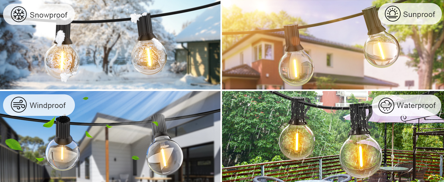 LED гірлянда GLUROO для вулиці, 7.6м, 12+1 G40 лампочки, вологостійка, тепле біле світло, для саду, вечірок