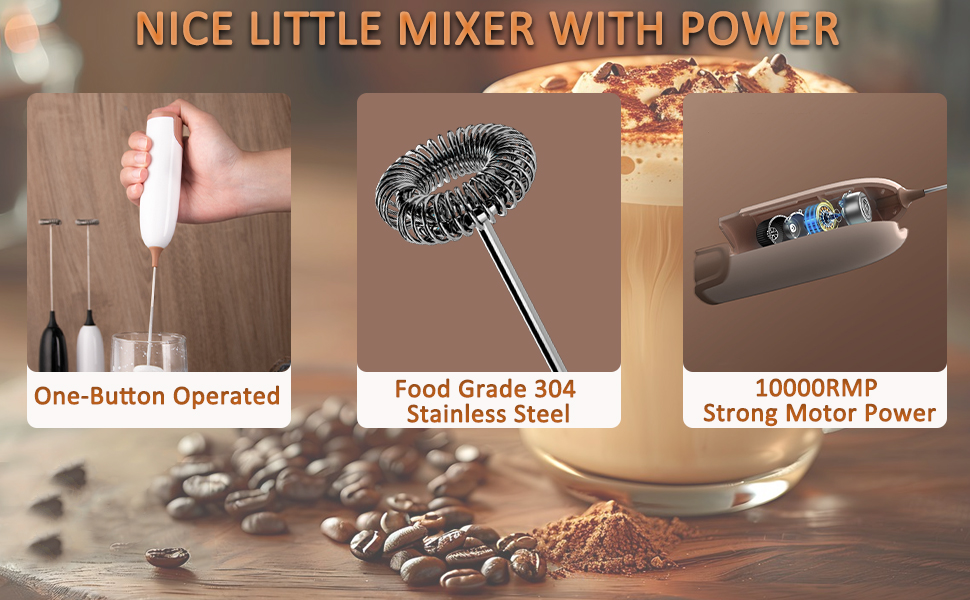 Електричний піноутворювач для молока Aischens: ручний міні-міксер для кави, вершків, яєць, лате, матча (білий-рожевий)