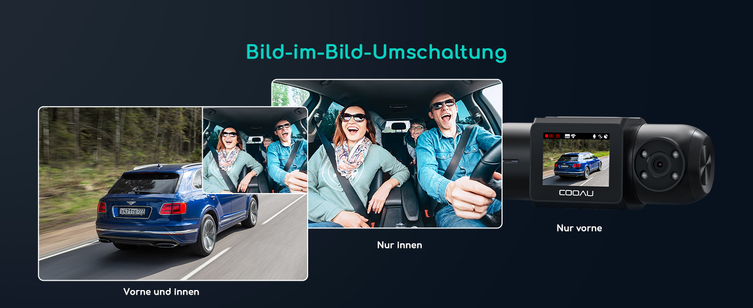 Відеореєстратор COOAU D30S 4K з GPS, WiFi, двома камерами (передньою 4K та внутрішньою 2.5K), інфрачервоною нічною зйомкою, G-сенсором, паркувальним режимом та підтримкою карт пам'яті до 256GB