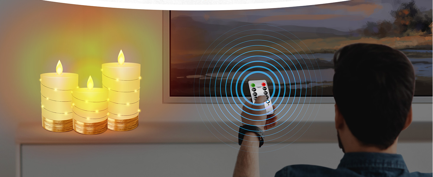 LED свічки KESSER, набір 3 шт., з таймером, з ефектом мерехтіння, фламінгові, з натурального воску, висота 10/12,5/15 см, для декору