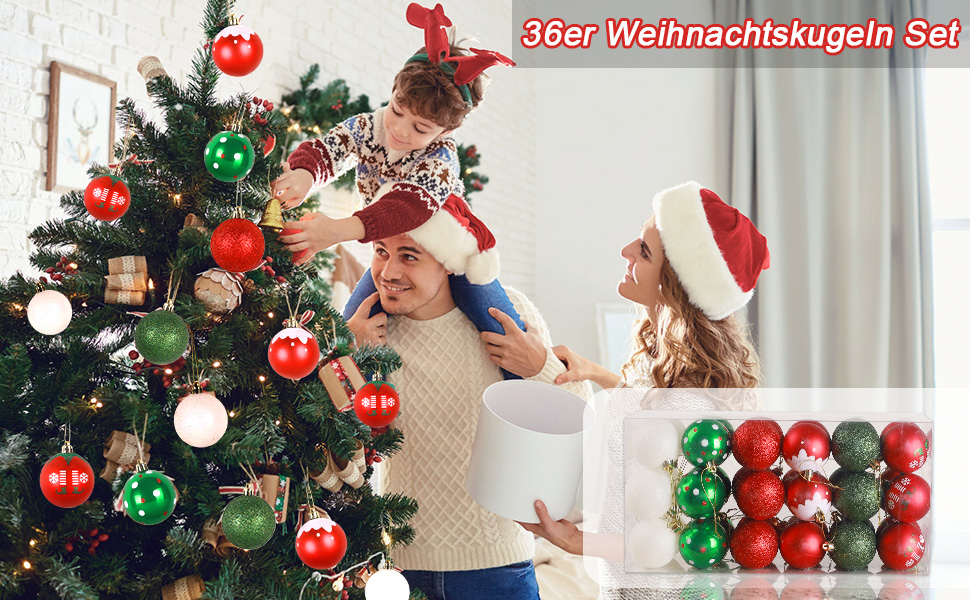 40 шт. ялинкових прикрас прозорих з кришкою, 6 см, з 5 різними внутрішніми дизайнами, пластикові кулі для ялинки, вікна, внутрішнього та зовнішнього декору (червоний + зелений + білий)