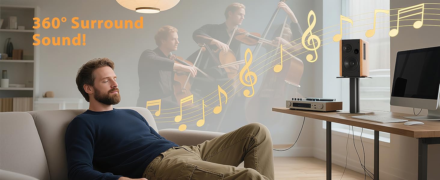 Підставка для аудіо колонки настільна, 25 см, метал, чорна, пара, з антиковзкими гумовими смужками, 21 x 24 x 25 см