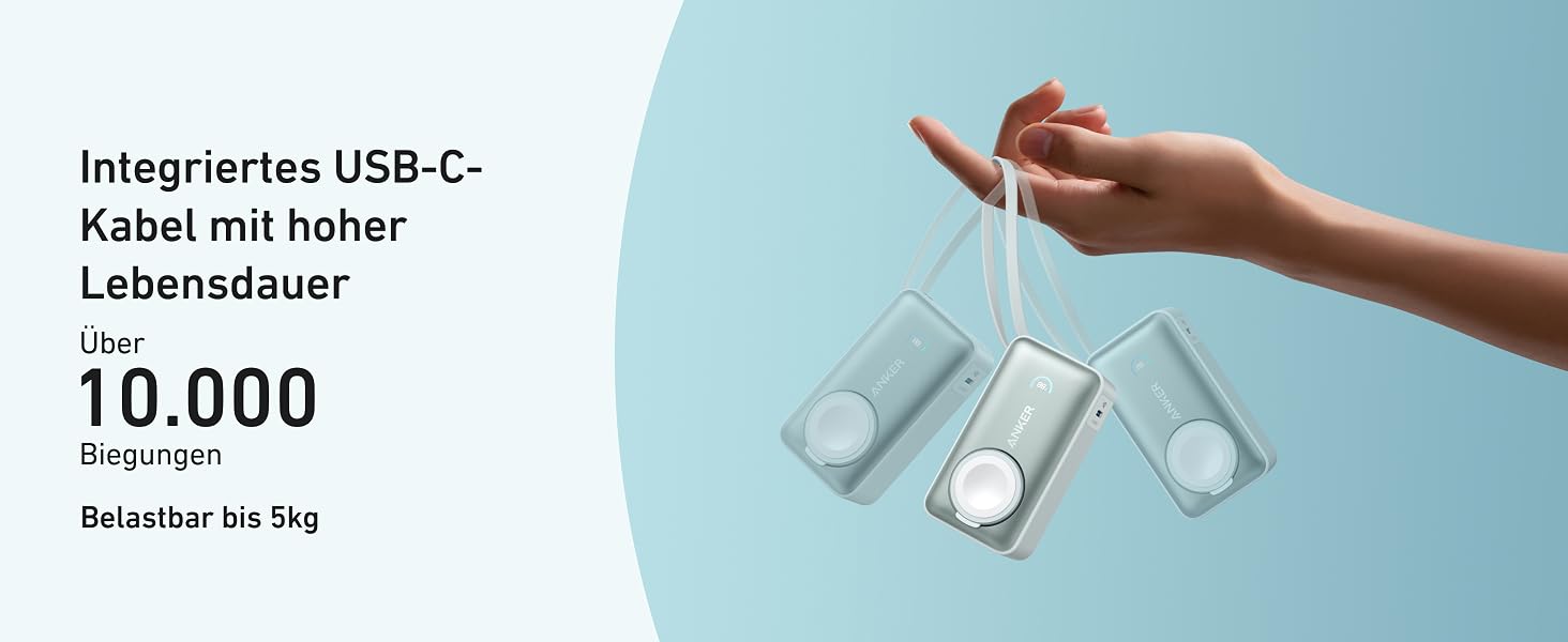 Повербанк Anker MagGo 10000mAh 35W з вбудованим USB-C кабелем для Apple Watch, iPhone 17/16/15, Samsung, iPad, AirPods (Зелений)