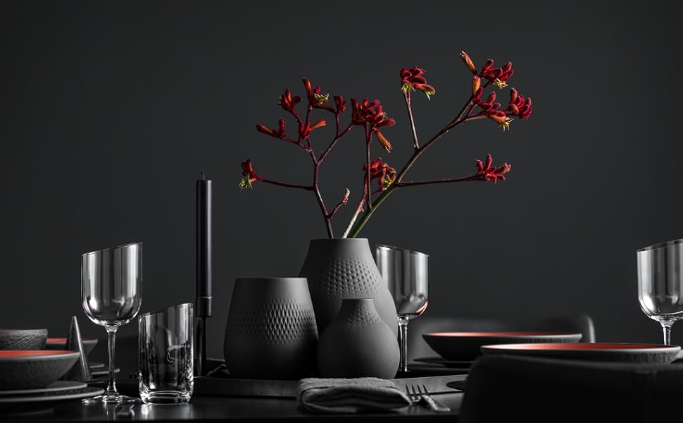 Ваза Villeroy & Boch Collier Noir Perle No. 2, 16 x 116 x 20 см, преміум-фарфор, чорний перламутровий колір