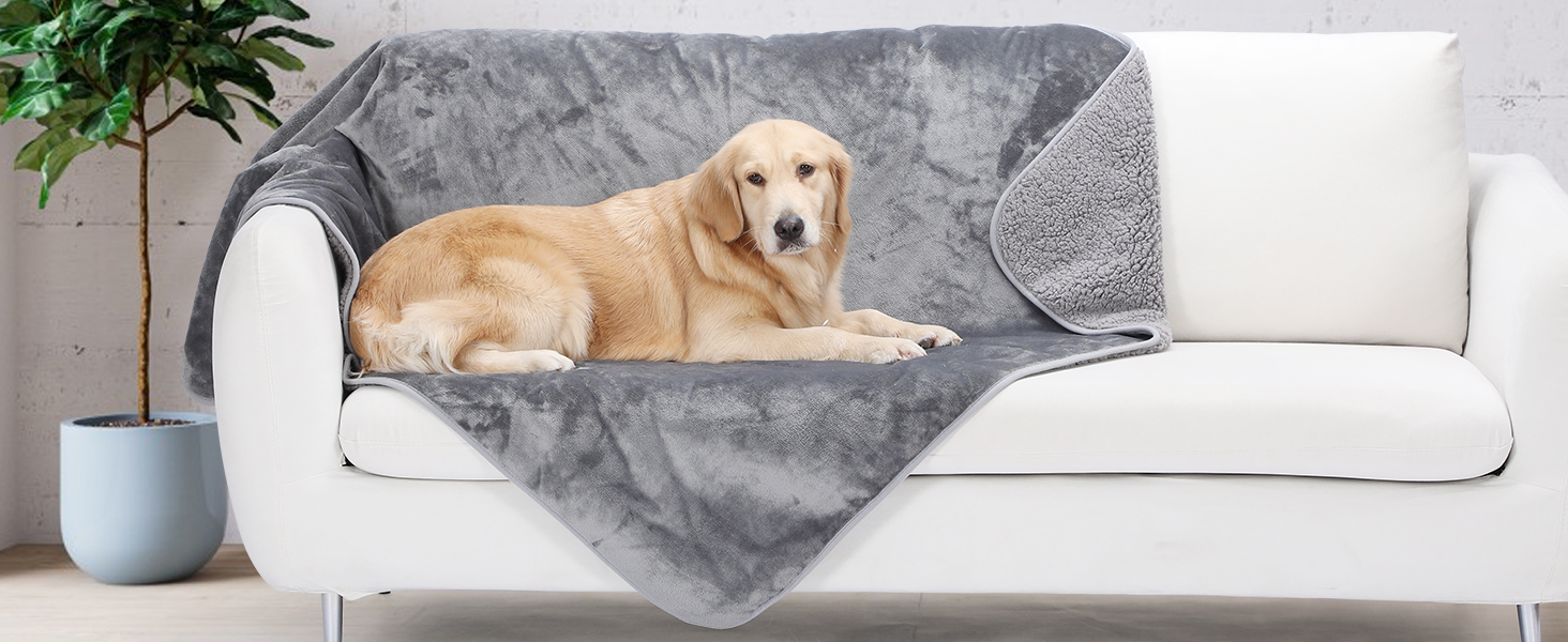 PETTOM Плед для собак і котів з флісу, водовідштовхуючий, 152 x 127 см (Сірий + Темно-сірий)