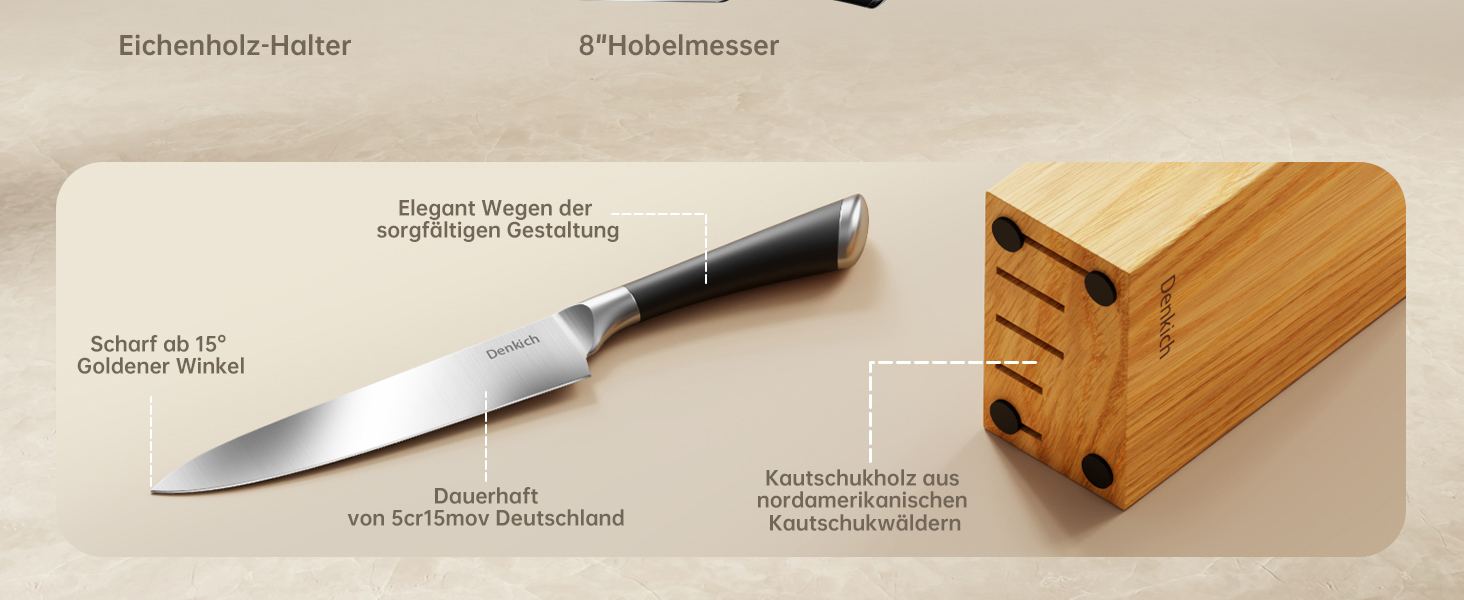 Набір кухонних ножів Messerblock Set, 7 предметів: професійний набір ножів з бруском, німецькі леза з високоякісної нержавіючої сталі, ергономічні ручки, для дому