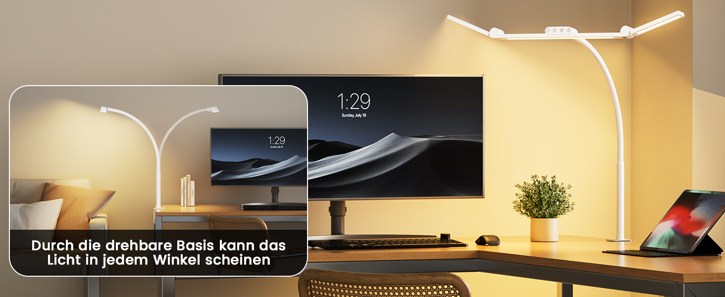 LED лампа для столу TYEE з регулюванням яскравості, 24W, 3 світлодіодні смуги, 1500LM, захист очей, денне світло, з пультом, 5 кольорів, 5 рівнів яскравості, для офісу та дому