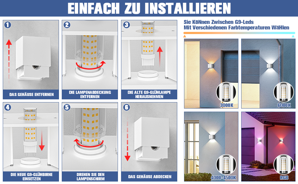 Настінний світильник YrgePowk 2 шт. з LED лампою G9, тепле світло 3000K, IP65, регульований кут освітлення, чорний