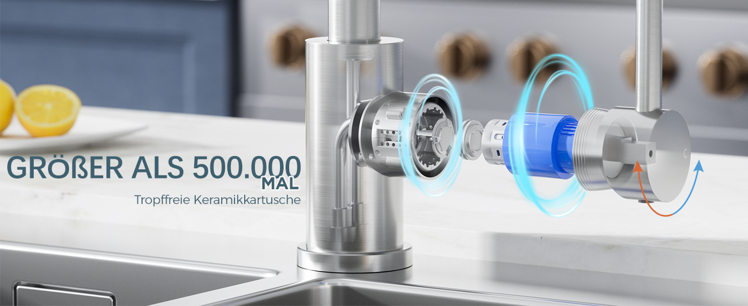 Змішувач для кухні FORIOUS з поворотним гусаком 360°, однорідний, з нержавіючої сталі, для встановлення в 1 отвір