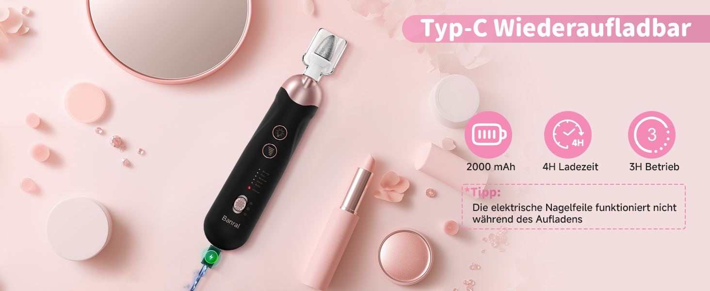 Електричний набір для манікюру та педикюру з LED-підсвічуванням: пилка для нігтів, 10 насадок