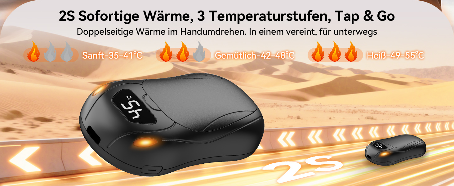 Електричні грілки для рук 6000 mAh, 2 шт. Ultra Light з магнітною двосторонньою системою нагріву, LCD-дисплеєм, 12+ годин, 35°C-55°C, багаторазові для дітей, для гольфу/кемпінгу, чорні