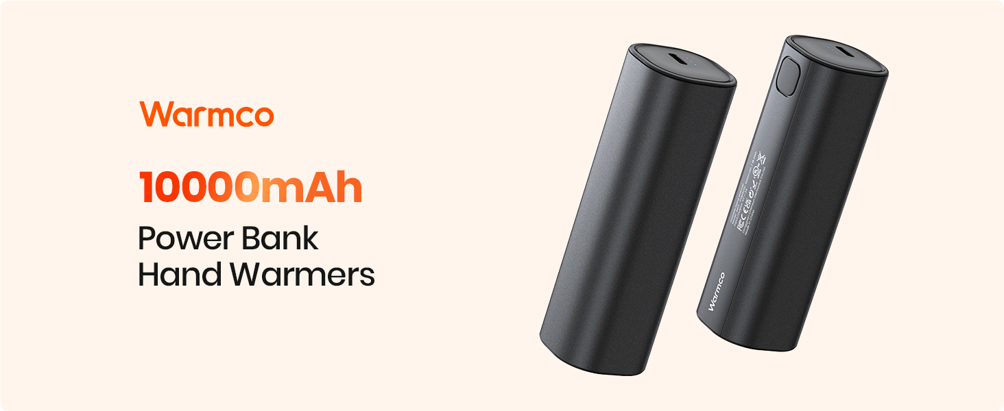 Електричний грієчка для рук Warmco 2 шт., 10000mAh, USB Powerbank, 3 рівні нагріву, для чоловіків та жінок, Outdoor, Гольф, кемпінг, чорний