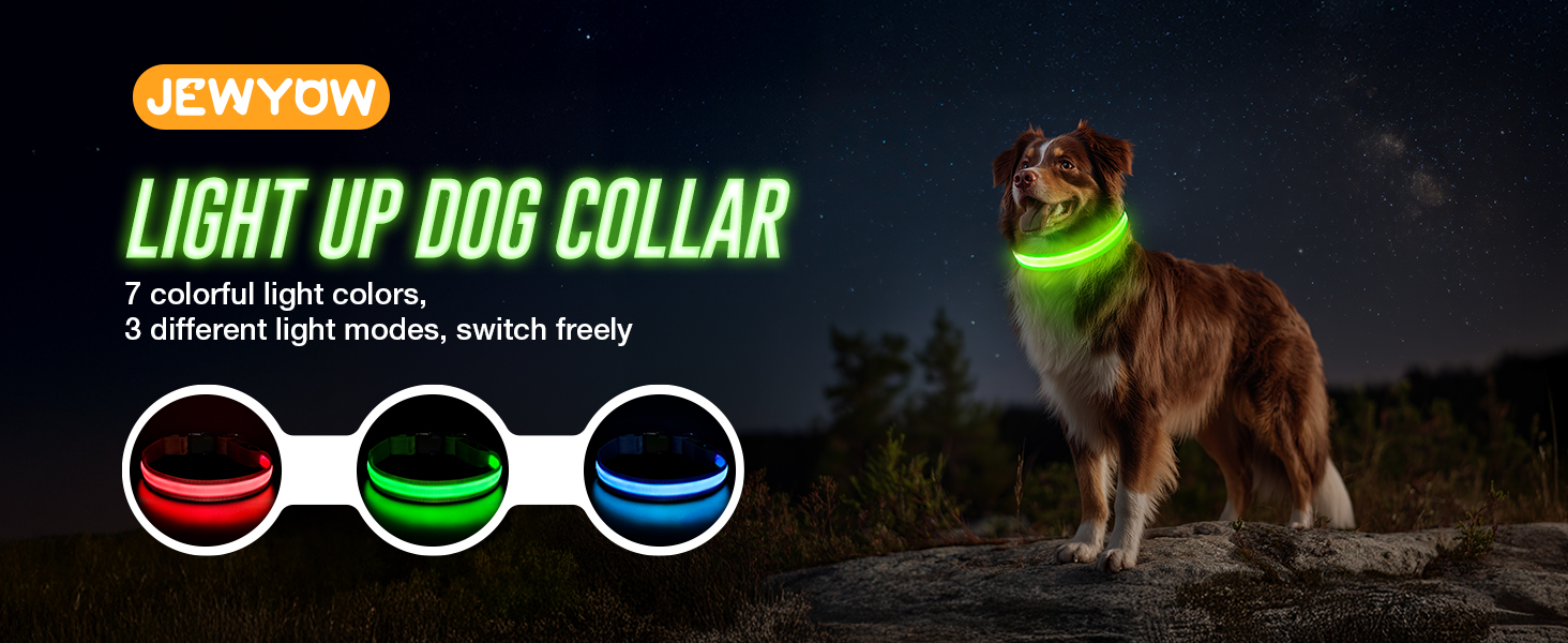 Світлодіодне нашийник для собак Jewyow 7-в-1, багатоквітний, USB-C, водонепроникний, для малих, середніх та великих собак - Синій, M