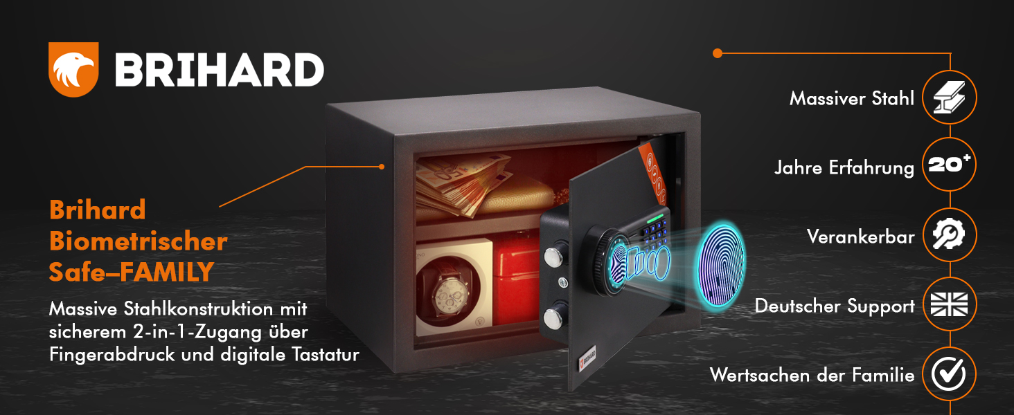 Сейф для дому Business XL Safe Tresor 50x35x36 см з біометричним датчиком, вогнестійкий, 60л для документів A4