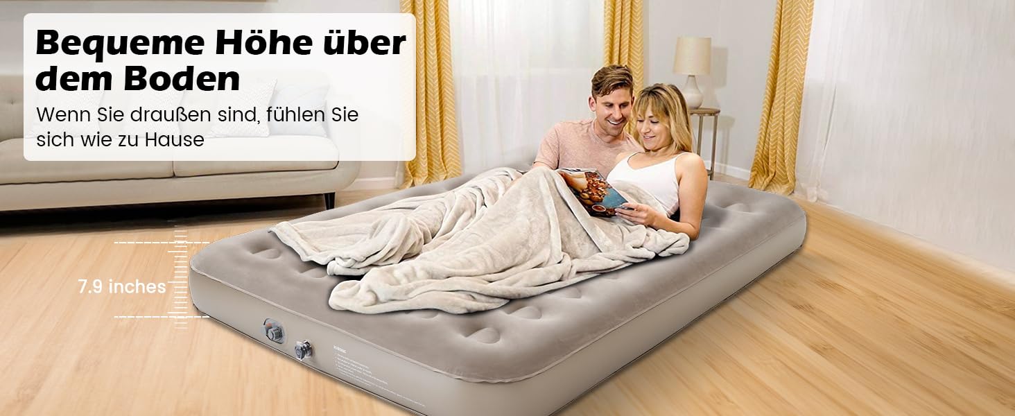 Надувний матрац для 2 осіб з електричним насосом, 190 x 125 x 20 см - для дому та кемпінгу
