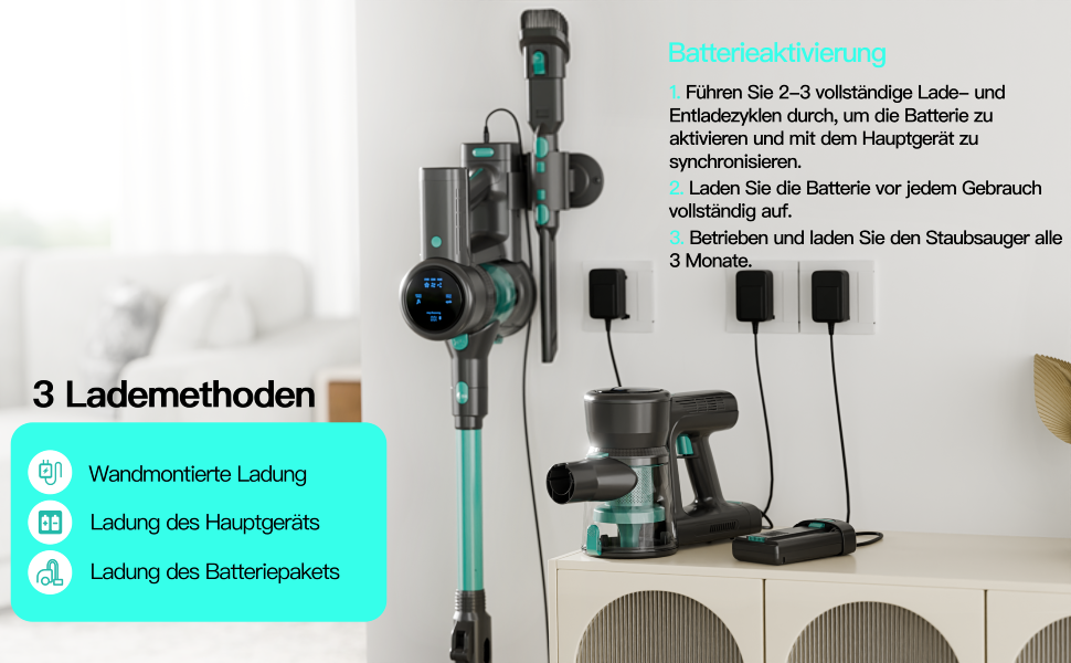 Бездротовий акумуляторний пилосос 28KPa з LED-дисплеєм, антизаплутана щітка, змінний акумулятор, вертикальний пилосос для твердих поверхонь, килимів та шерсті тварин (зелений)